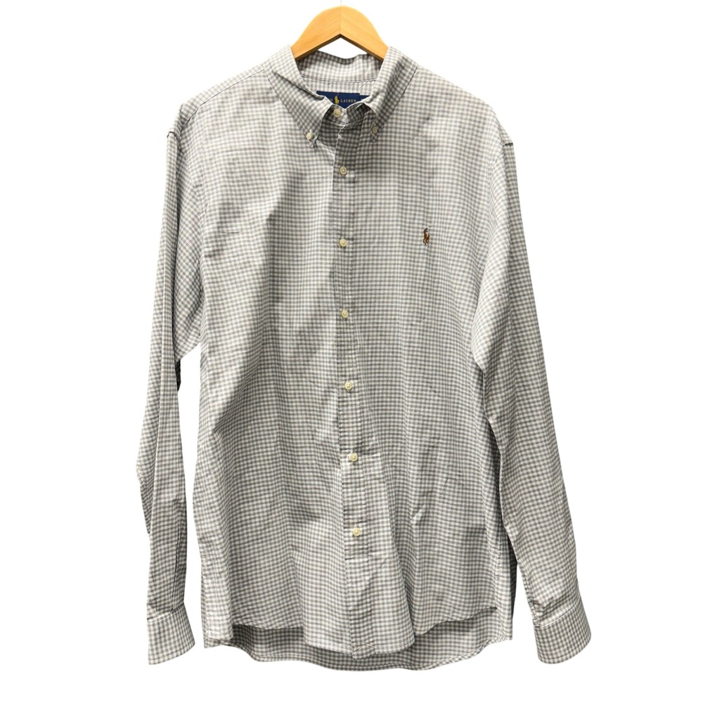 Ralph Lauren Button Down Shirt Mens XXL 2XL Classic Fit Gray Gingham Flesh Pony